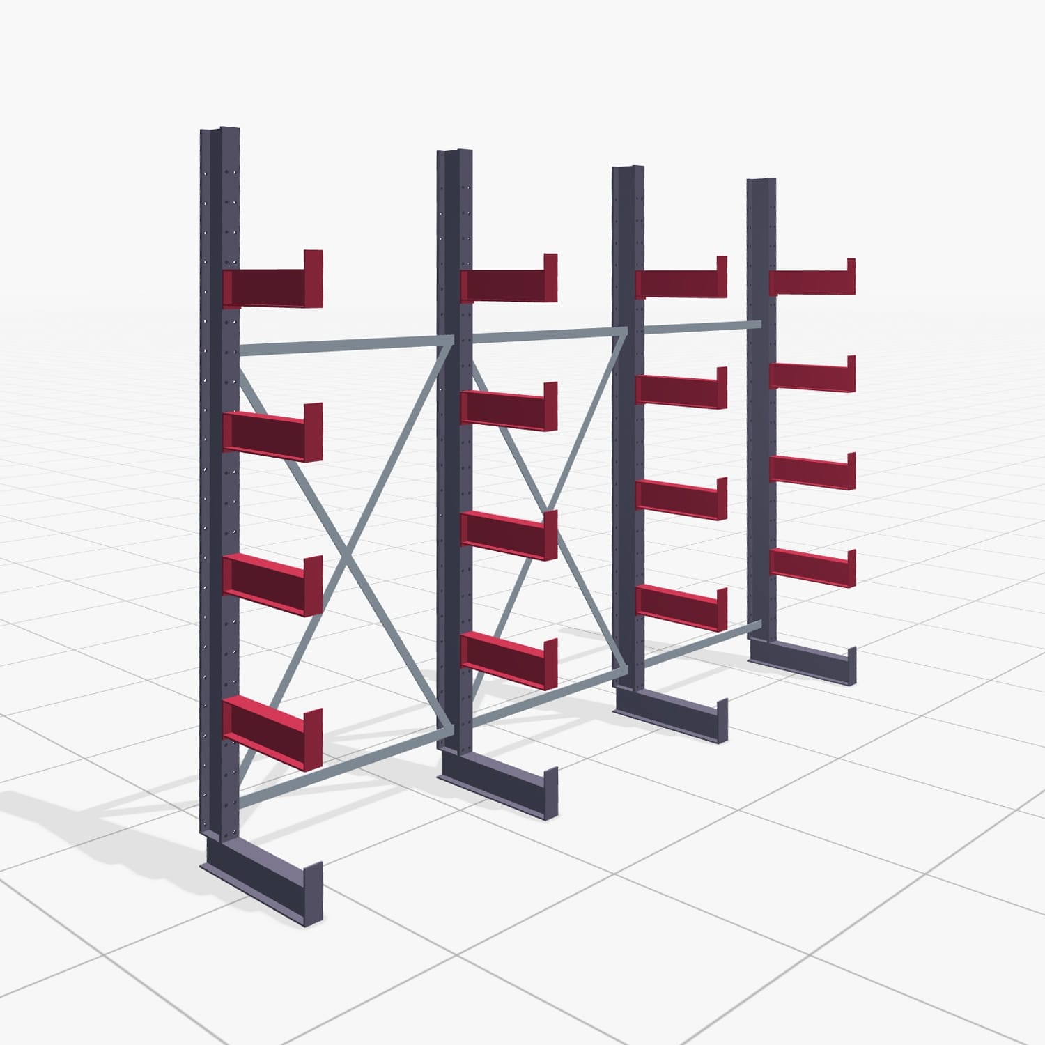 Kragarmregale Handbedient KHX 3000, H: 2.500 mm, B: 3067 mm, Armlänge: 800 mm (560kg), Einseitige Nutzung