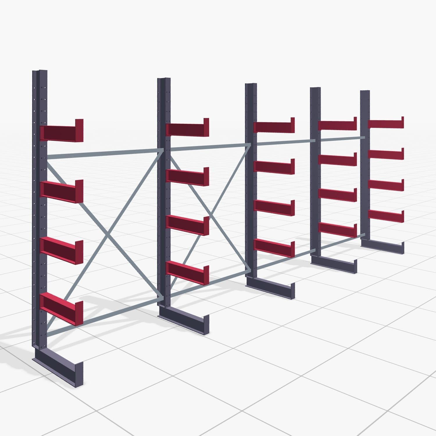 Kragarmregale Handbedient KHX 3000, H: 2.500 mm, B: 5208 mm, Armlänge: 500 mm (900 kg), Einseitige Nutzung