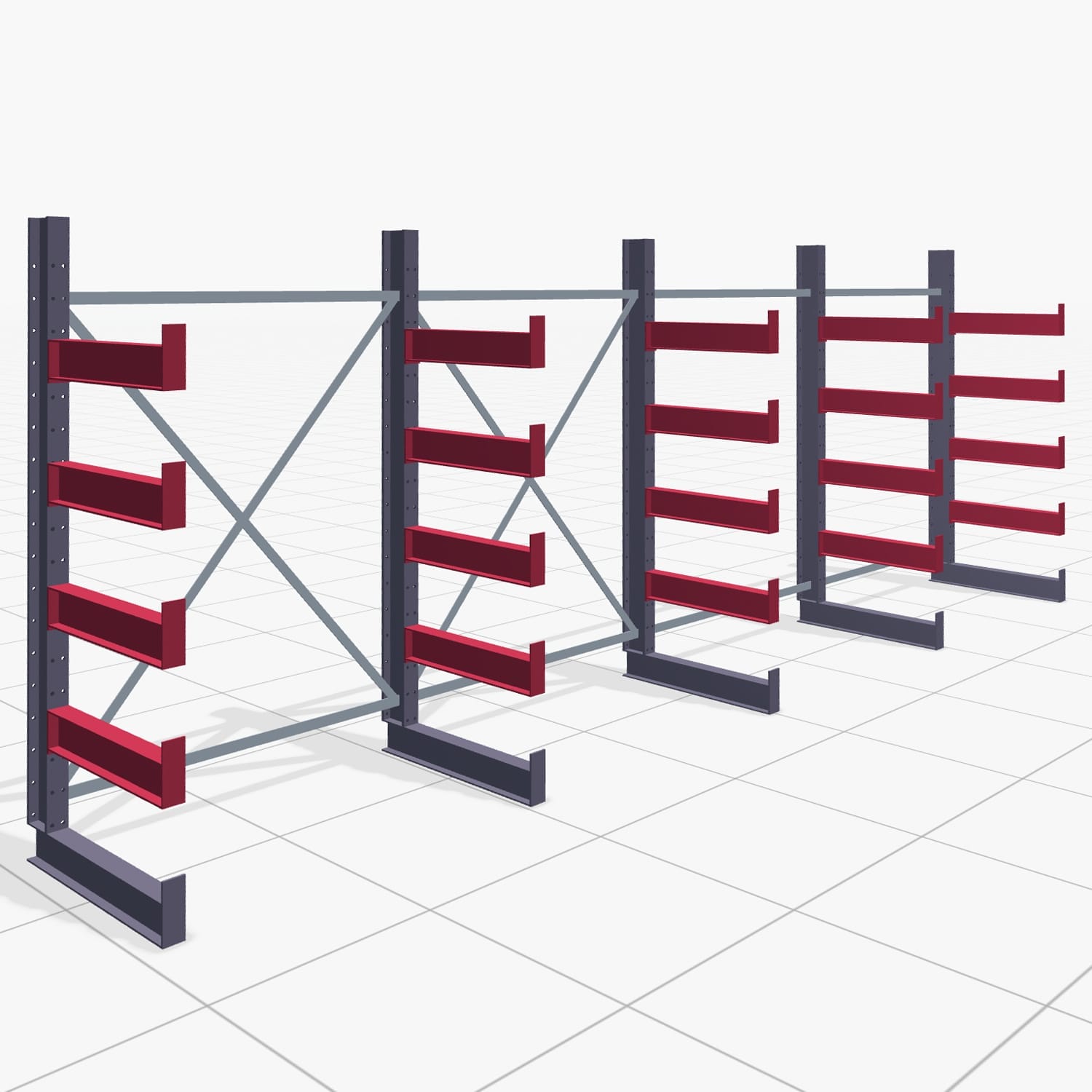 Kragarmregale Handbedient KHX 3000, H: 2.000 mm, B: 5208 mm, Armlänge: 600 mm (750 kg), Einseitige Nutzung