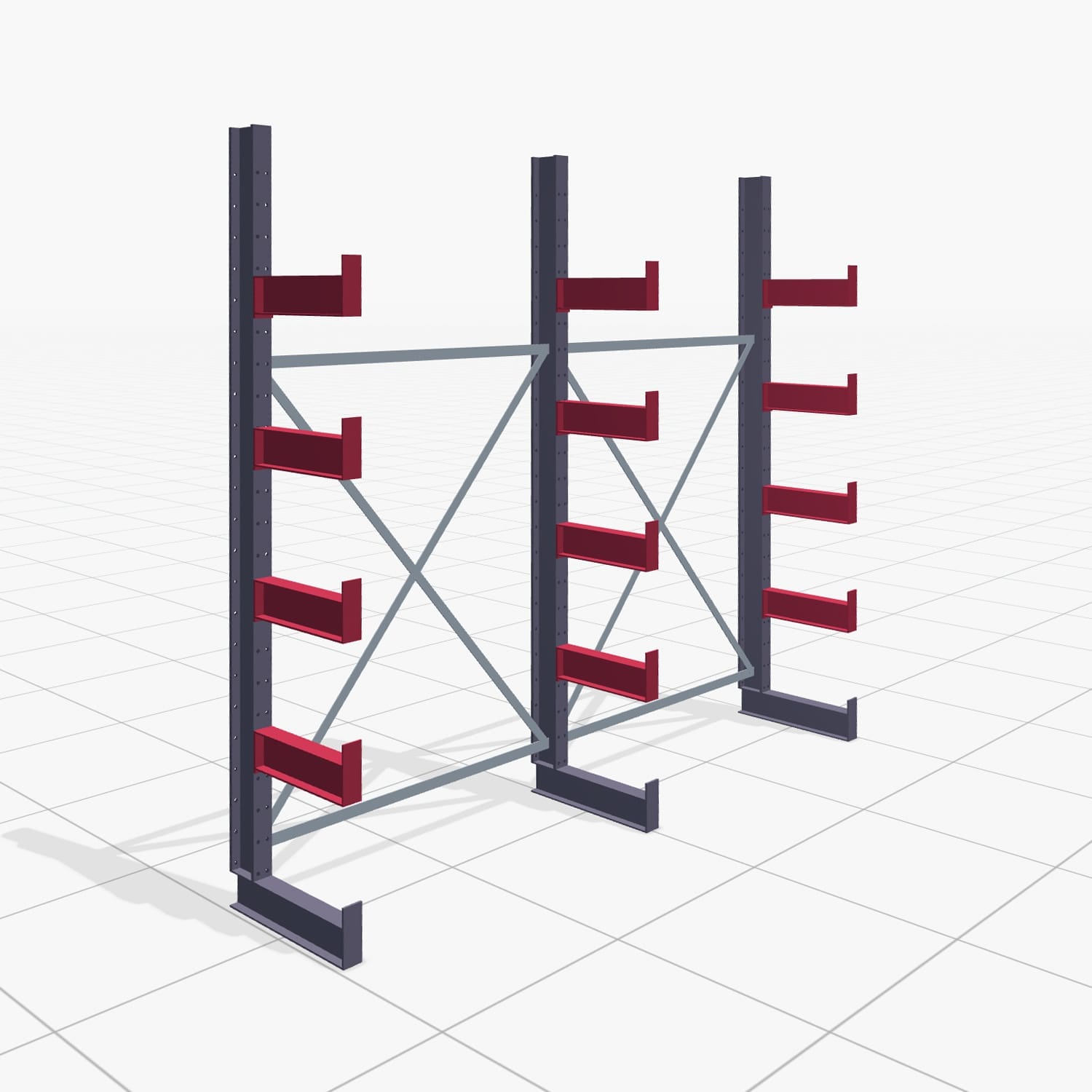 Kragarmregale Handbedient KHX 3000, H: 2.500 mm, B: 2636 mm, Armlänge: 400 mm (1.120 kg), Einseitige Nutzung