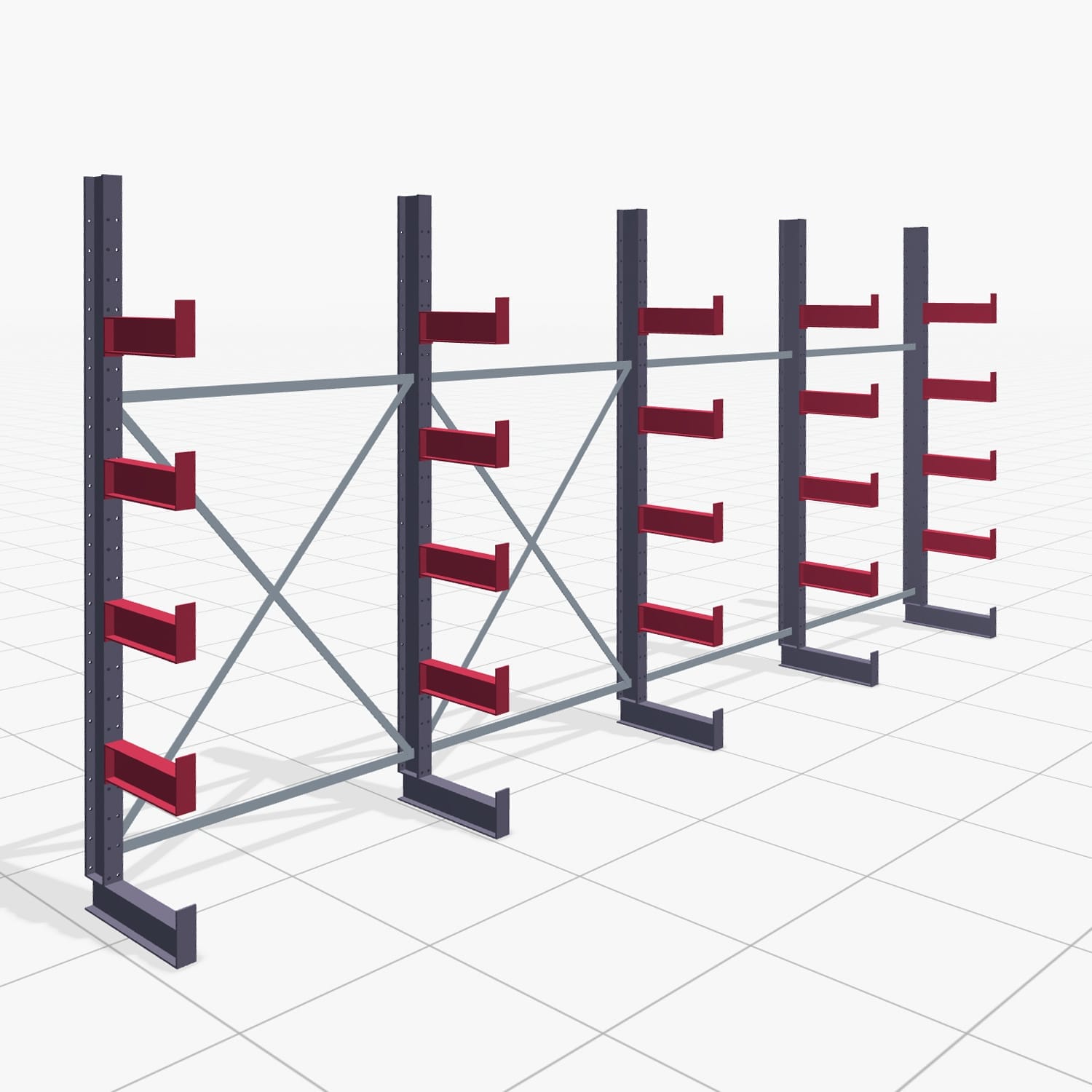 Kragarmregale Handbedient KHX 3000, H: 2.500 mm, B: 5208 mm, Armlänge: 800 mm (560kg), Einseitige Nutzung