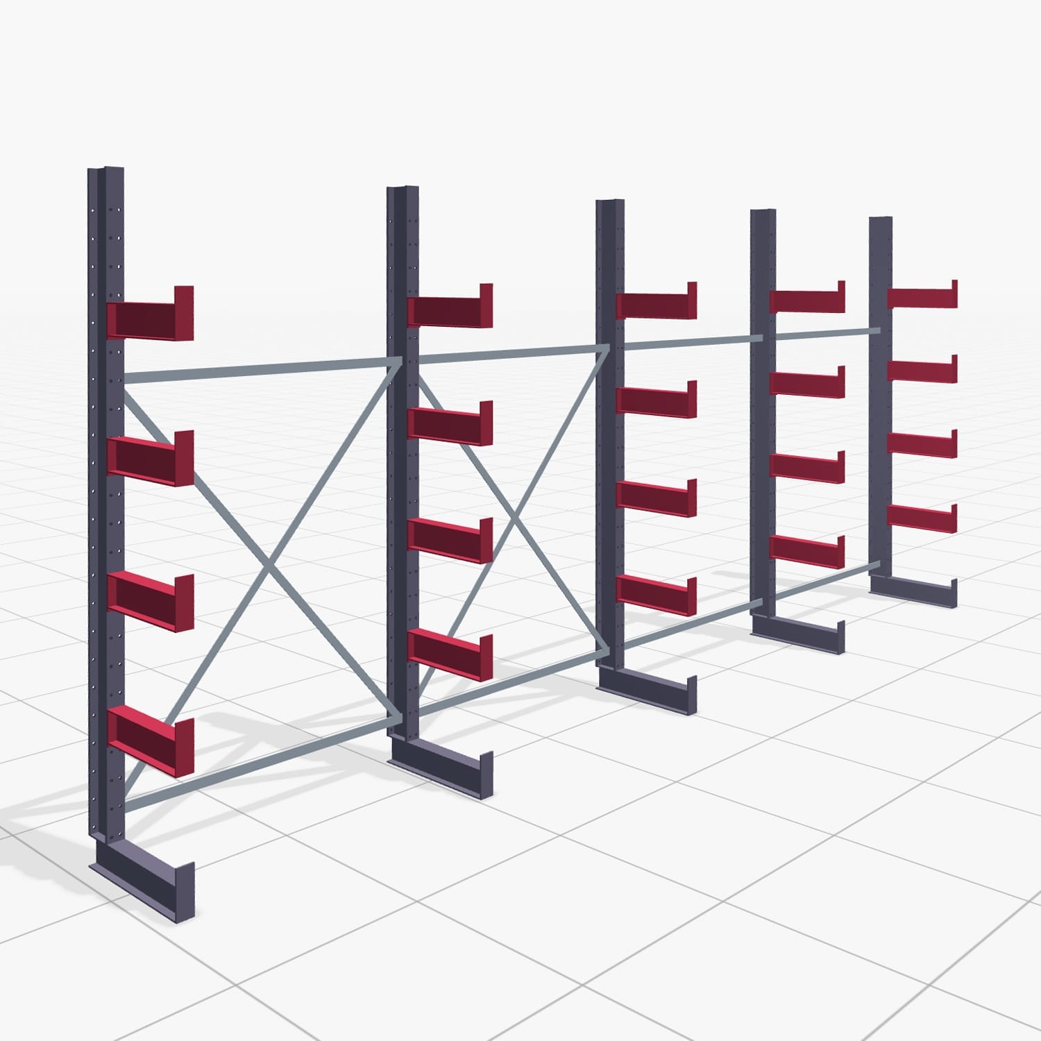 Kragarmregale Handbedient KHX 3000, H: 2.500 mm, B: 5208 mm, Armlänge: 400 mm (1.120 kg), Einseitige Nutzung