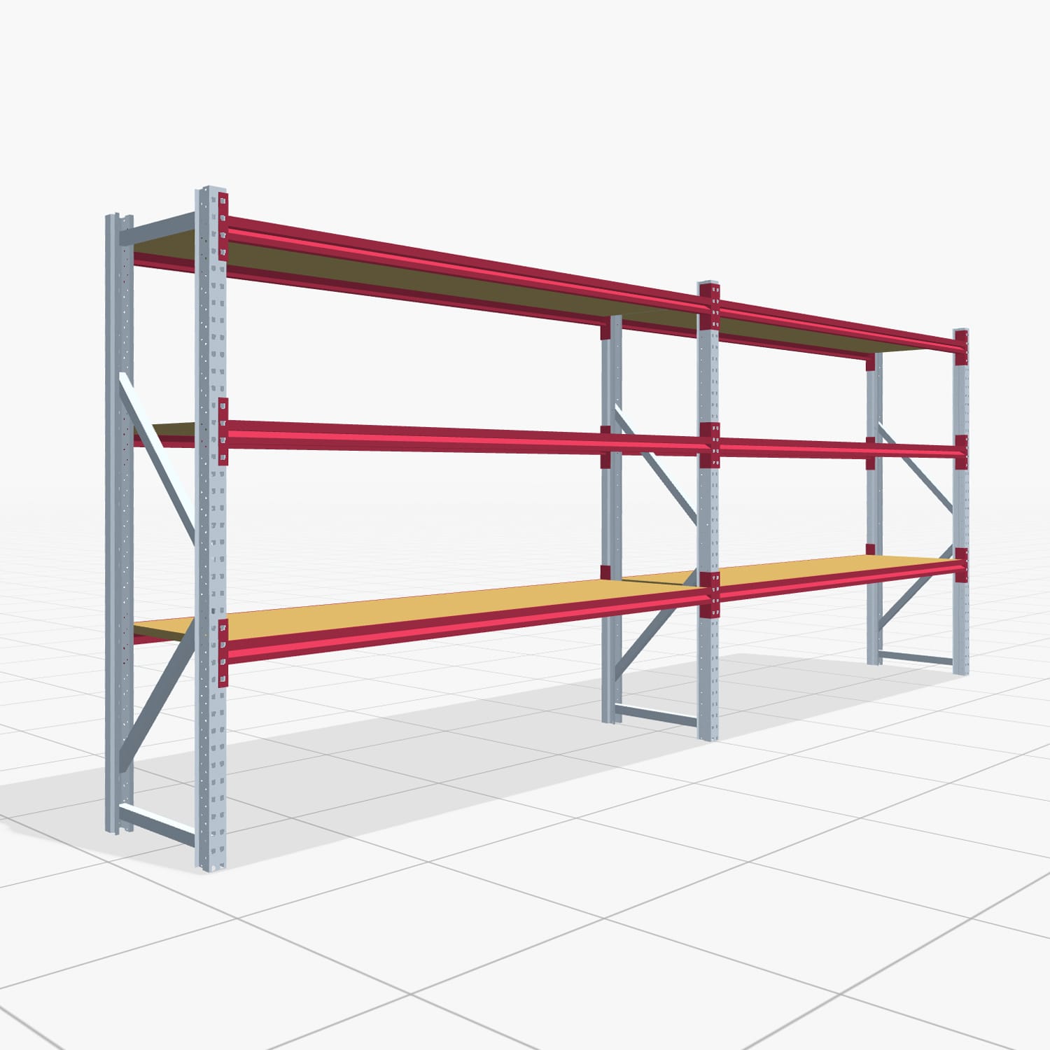 Weitspannregale WSX 5000, H: 2.000 mm, B: 5.167 mm mm, T: 600 mm, Ebenen: 4, Feldbreite: 2.500 mm, Auflage: Spanplatte