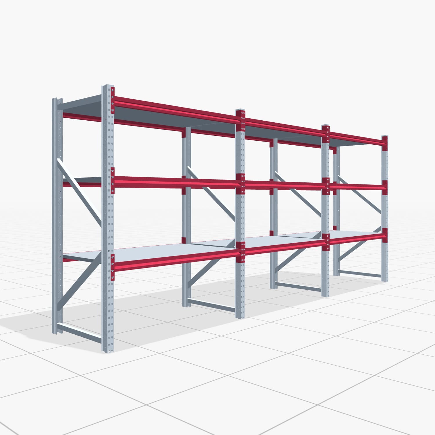 Weitspannregale WSX 5000, H: 2.000 mm, B: 4.748 mm mm, T: 800 mm, Ebenen: 4, Feldbreite: 1.500 mm, Auflage: Stahlboden
