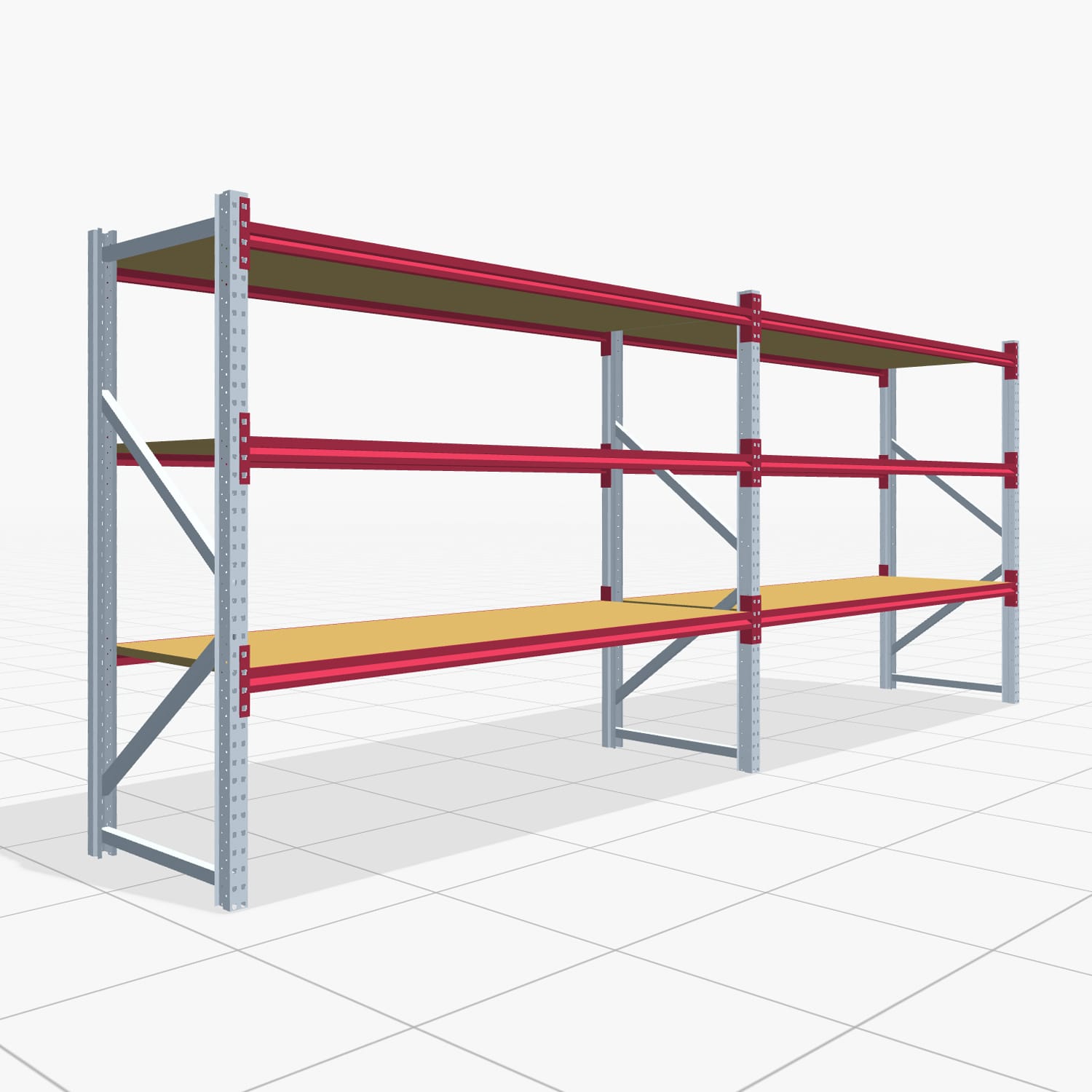 Weitspannregale WSX 5000, H: 2.000 mm, B: 5.167 mm mm, T: 800 mm, Ebenen: 4, Feldbreite: 2.500 mm, Auflage: Spanplatte