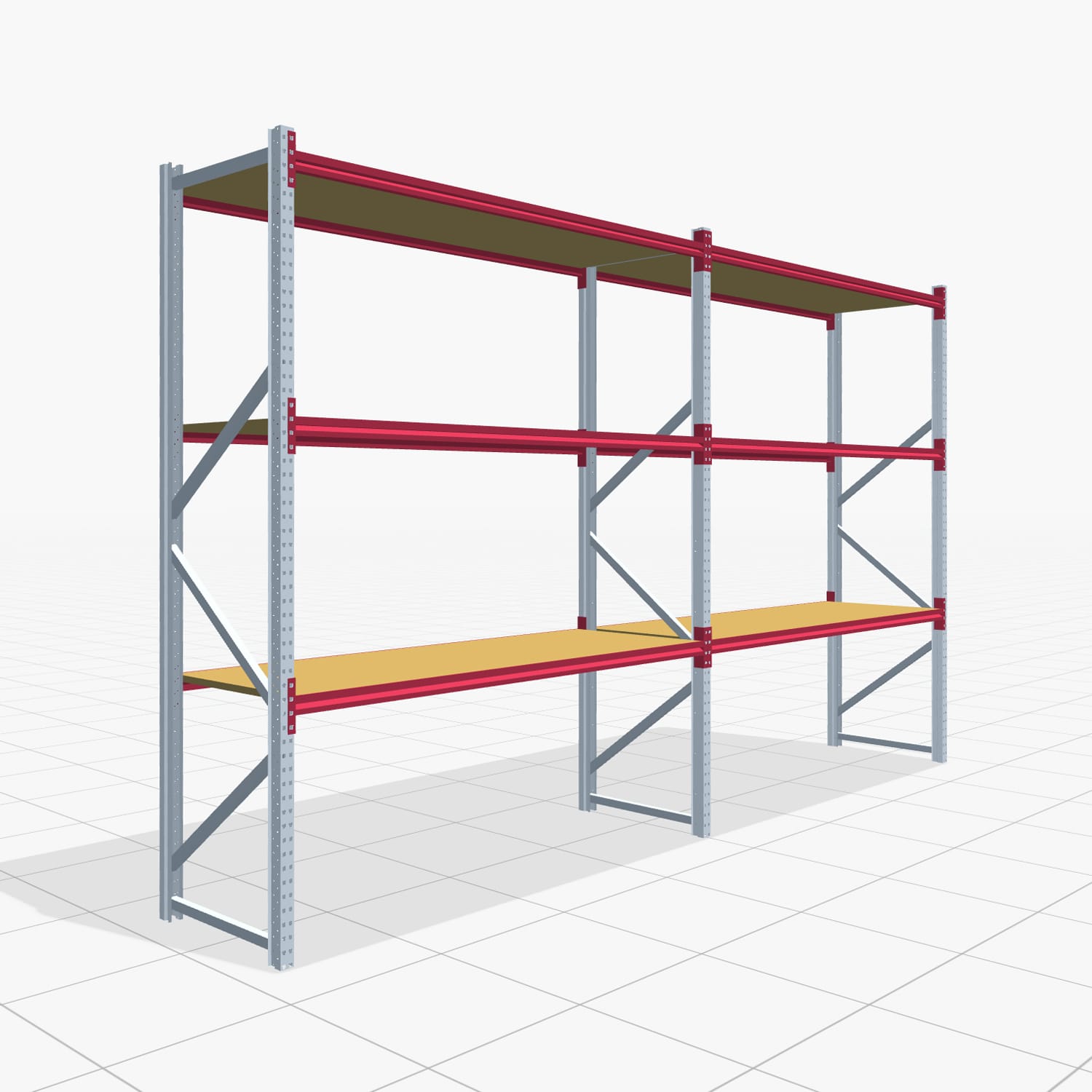 Weitspannregale WSX 5000, H: 3.000 mm, B: 5.167 mm mm, T: 800 mm, Ebenen: 4, Feldbreite: 2.500 mm, Auflage: Spanplatte