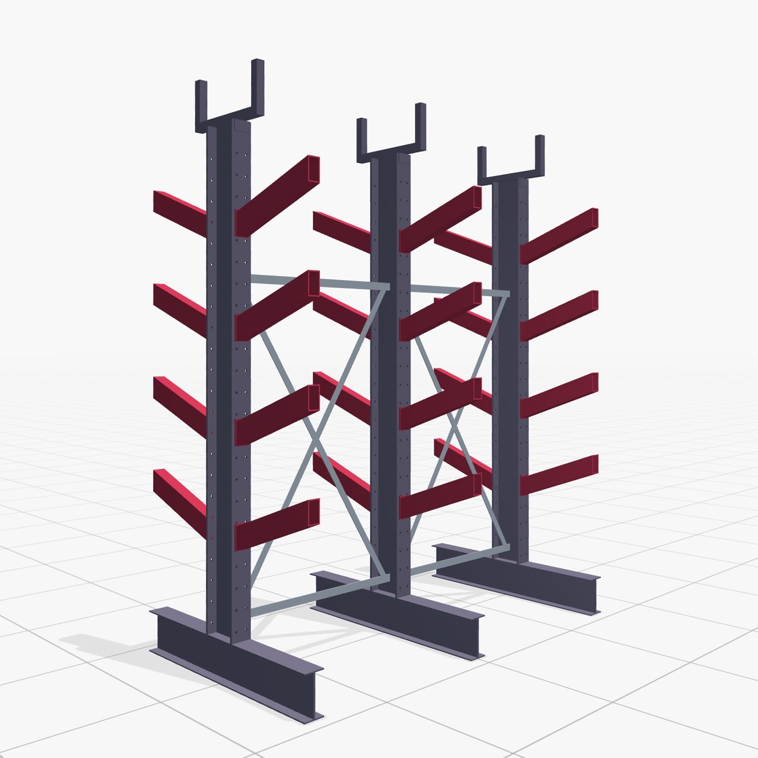 Schrägarmregale KHX 3020, H: 2.500 mm (IPE 200), B: 2102 mm, Feldanzahl: 2