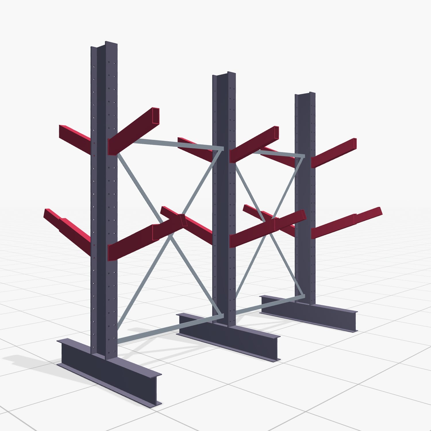 Schrägarmregale KHX 3020, H: 2.500 mm (IPE 200), B: 2672 mm, Feldanzahl: 2