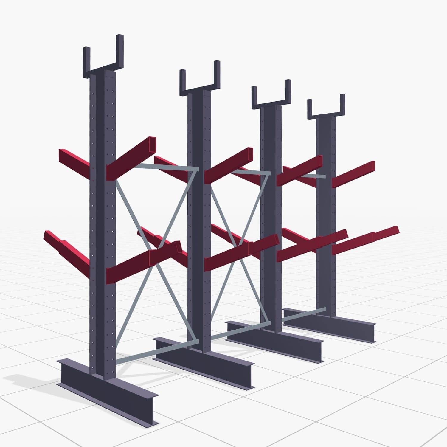 Schrägarmregale KHX 3020, H: 2.500 mm (IPE 200), B: 3103 mm, Feldanzahl: 3