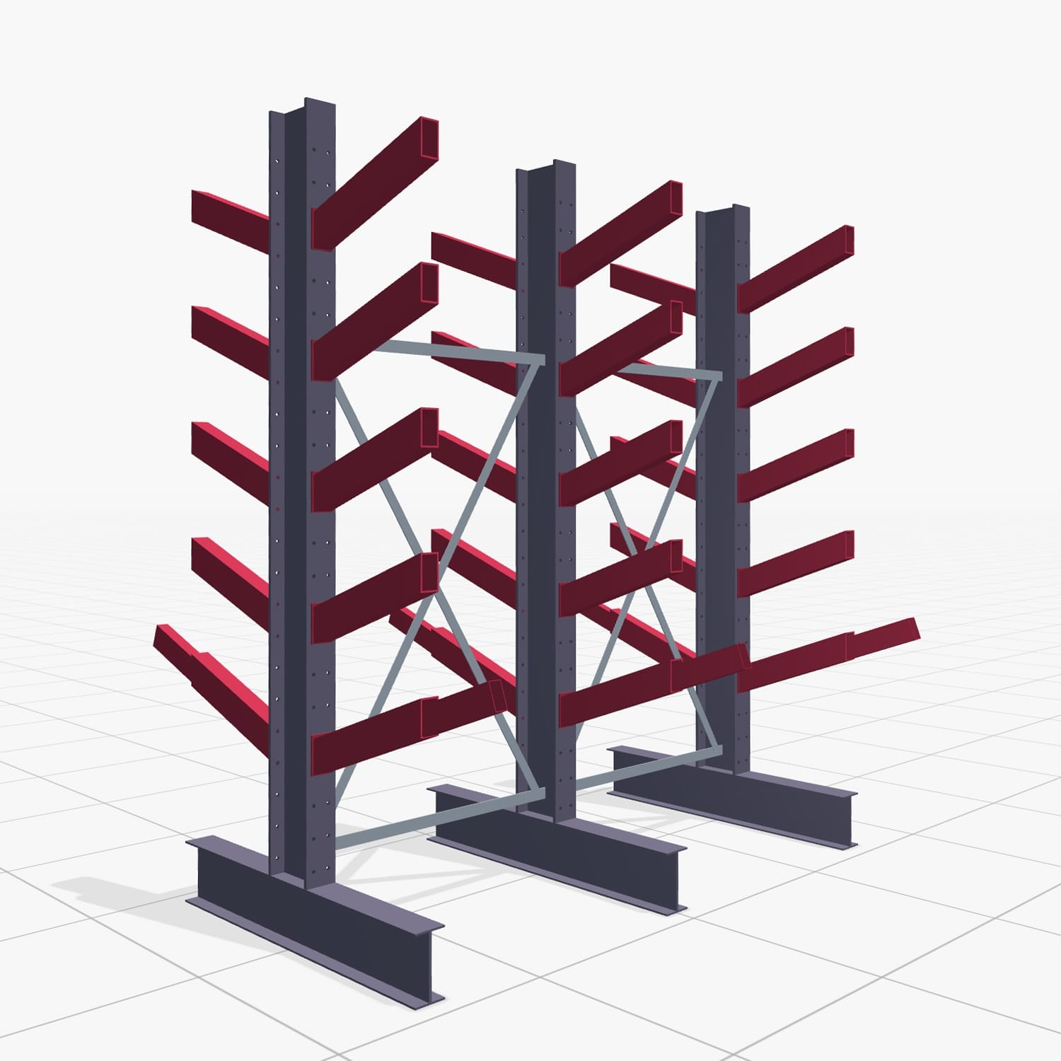 Schrägarmregale KHX 3020, H: 2.500 mm (IPE 200), B: 2102 mm, Feldanzahl: 2