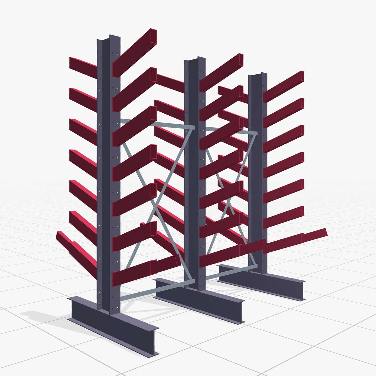 Schrägarmregale KHX 3020, H: 2.500 mm (IPE 200), B: 2102 mm, Feldanzahl: 2