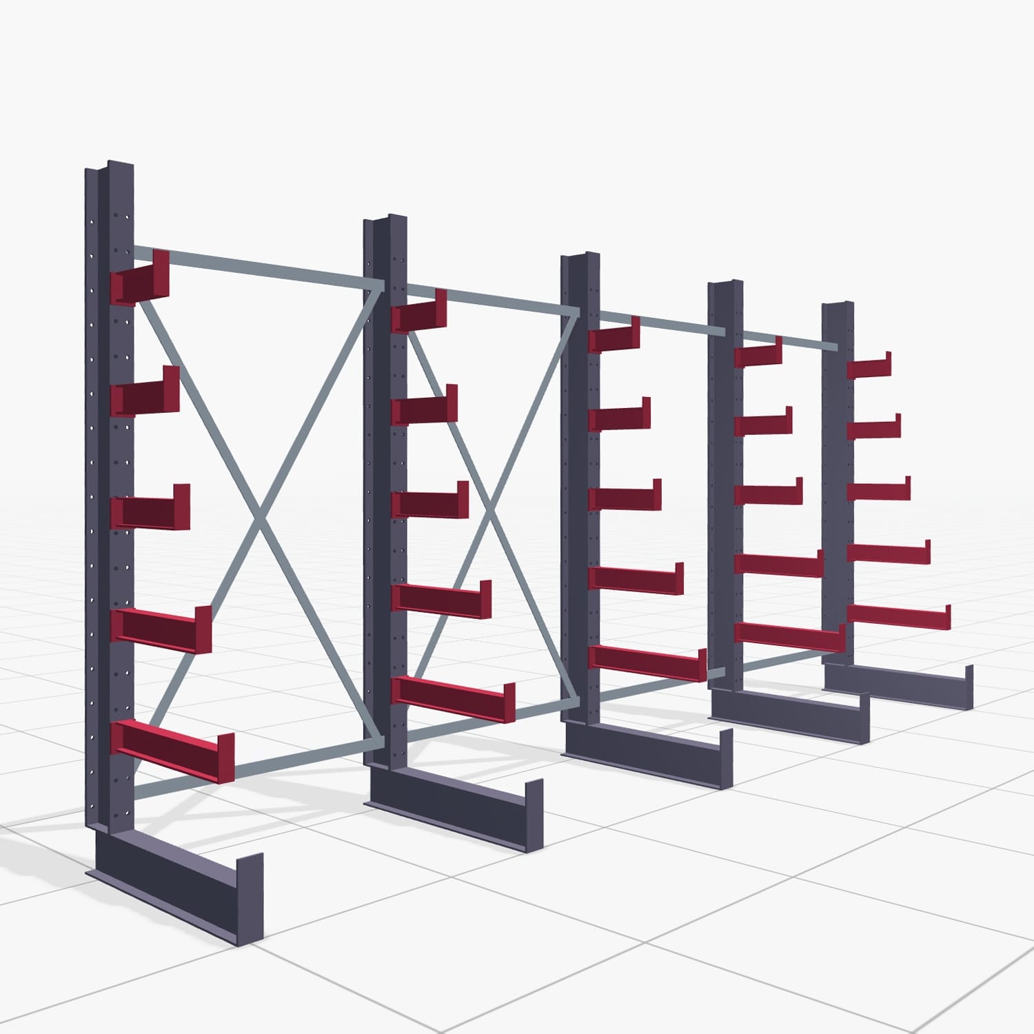 Tannenbaumregale KHX 3030, H: 2.000 mm (IPE 120), B: 4068 mm, Feldanzahl: 4, Einseitige Nutzung