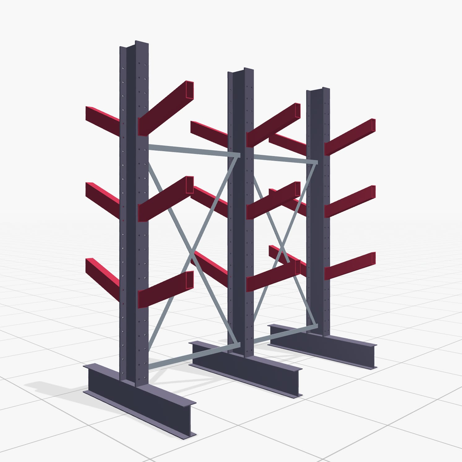 Schrägarmregale KHX 3020, H: 2.500 mm (IPE 200), B: 2102 mm, Feldanzahl: 2
