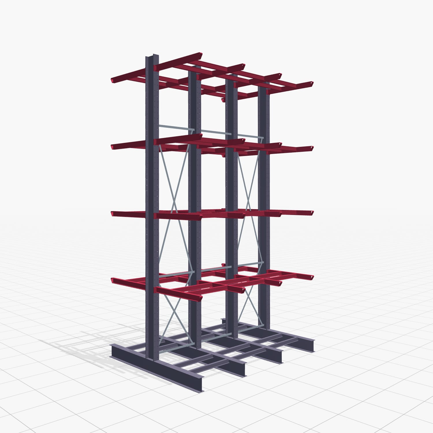 Kragarmregal Staplerbedient KSX 2000, H: 5.500 mm, B: 3120 mm, Armlänge: 1.200 mm, Zweiseitige Nutzung