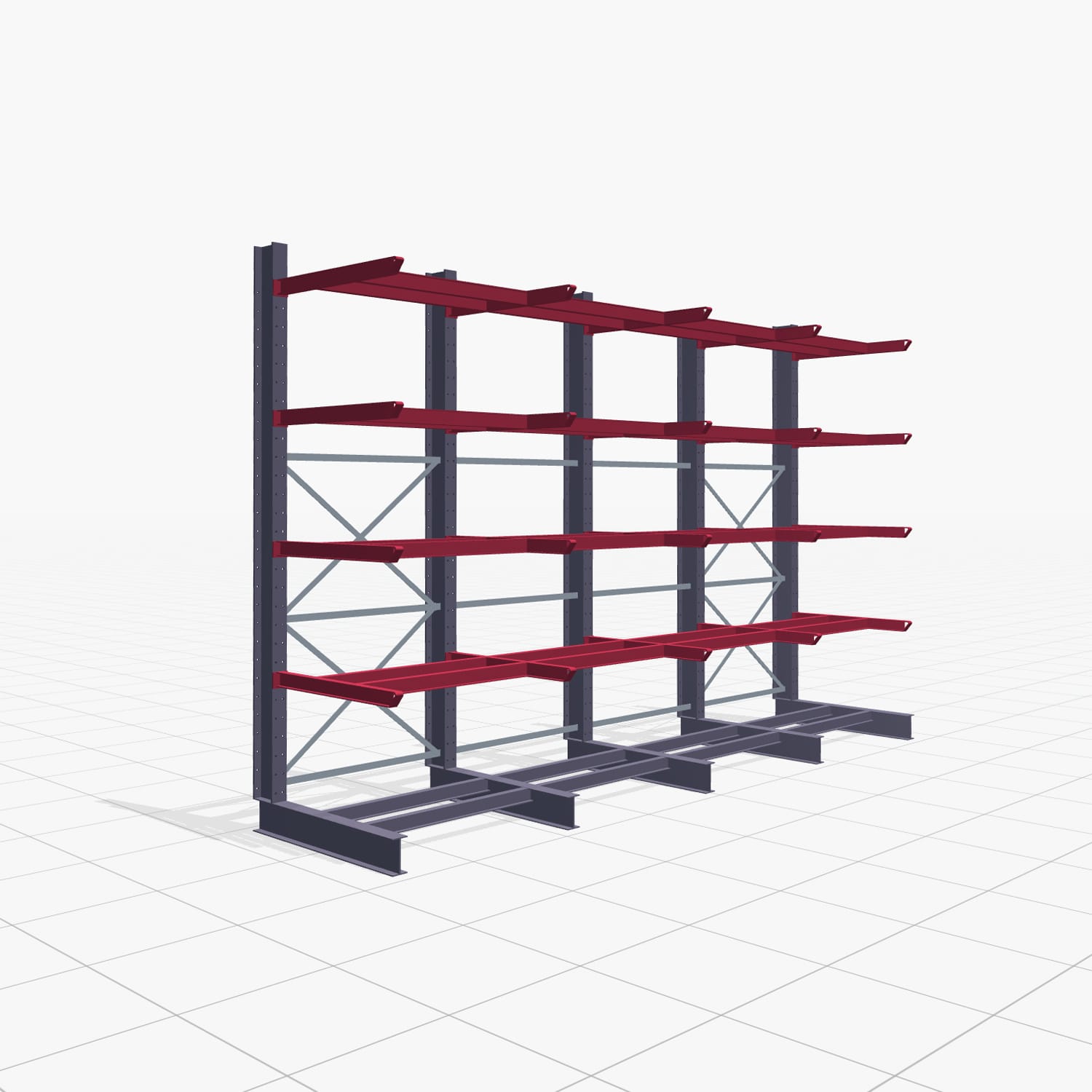 Kragarmregal Staplerbedient KSX 2000, H: 3.000 mm, B: 4891 mm, Armlänge: 1.000 mm, Einseitige Nutzung