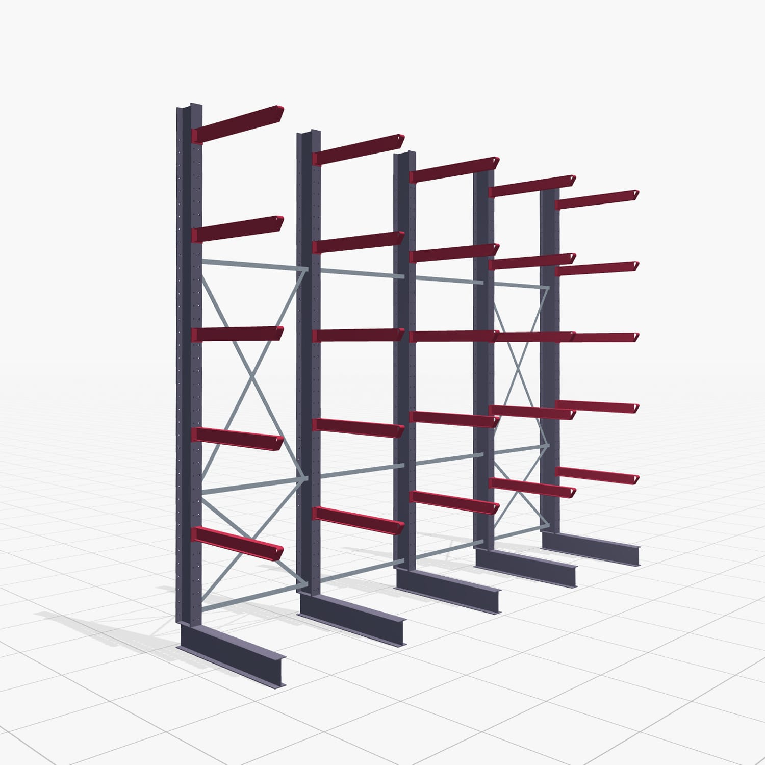 Kragarmregal Staplerbedient KSX 2000, H: 4.000 mm, B: 4900 mm, Armlänge: 1.000 mm, Einseitige Nutzung