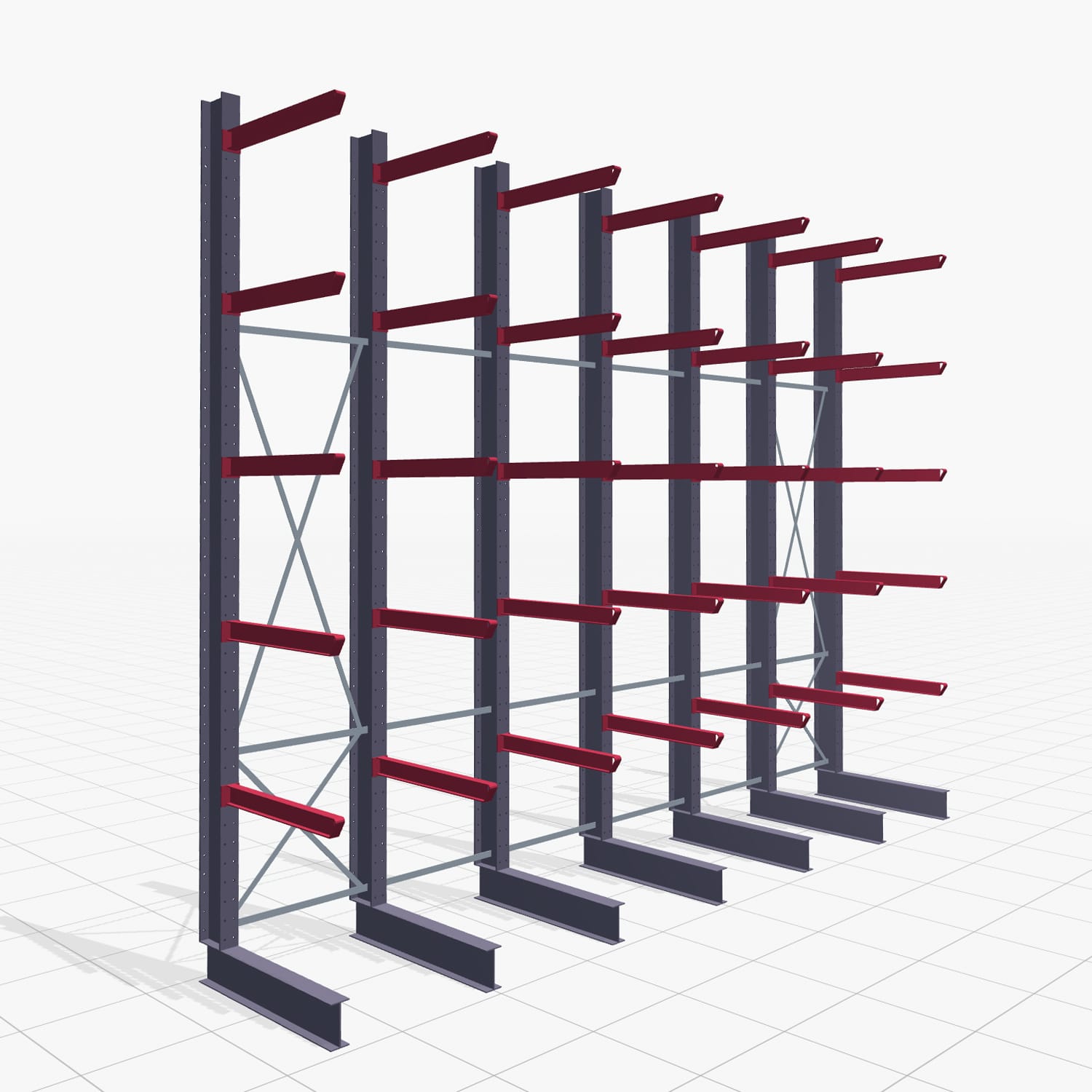 Kragarmregal Staplerbedient KSX 2000, H: 4.500 mm, B: 6100 mm, Armlänge: 1.000 mm, Einseitige Nutzung