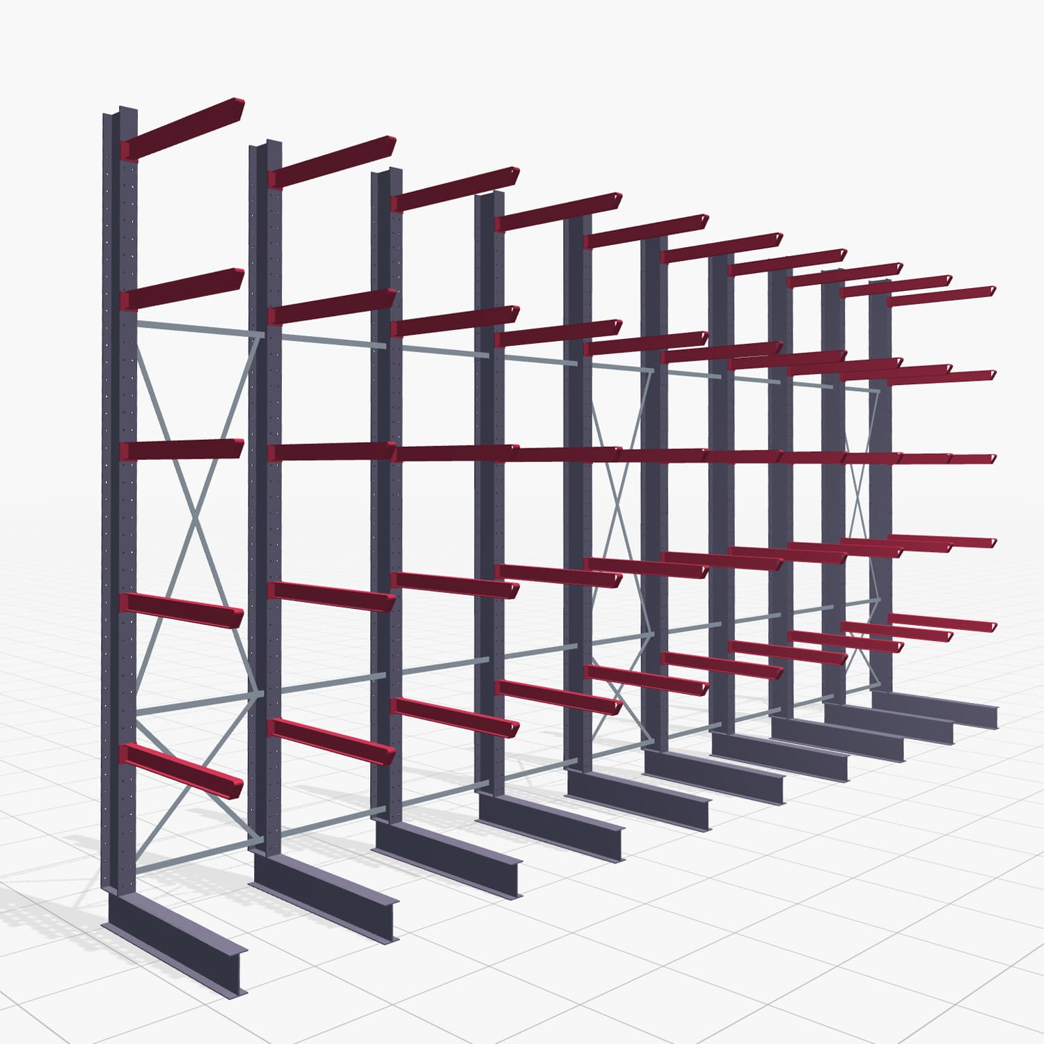 Kragarmregal Staplerbedient KSX 2000, H: 4.500 mm, B: 9100 mm, Armlänge: 1.200 mm, Einseitige Nutzung