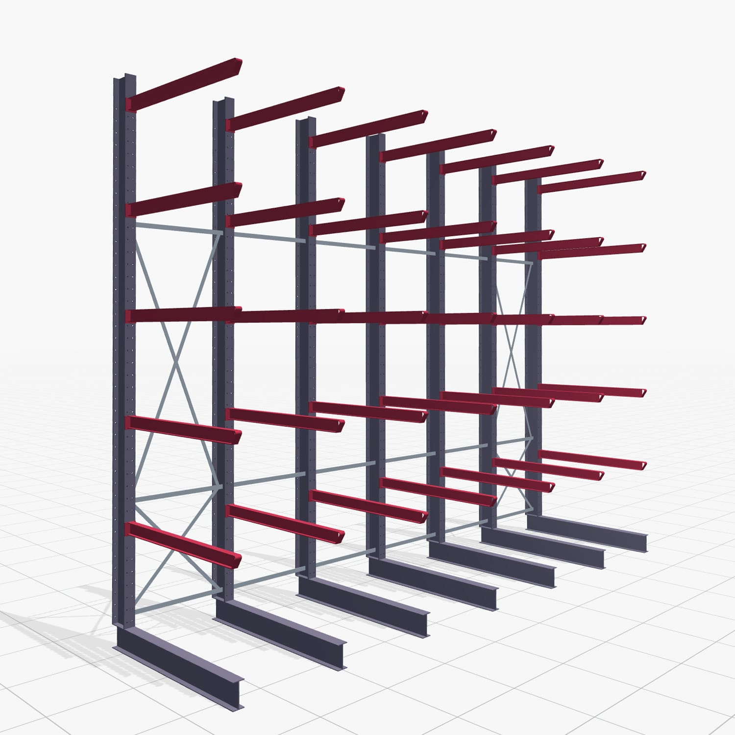 Kragarmregal Staplerbedient KSX 2000, H: 4.500 mm, B: 6100 mm, Armlänge: 1.500 mm, Einseitige Nutzung