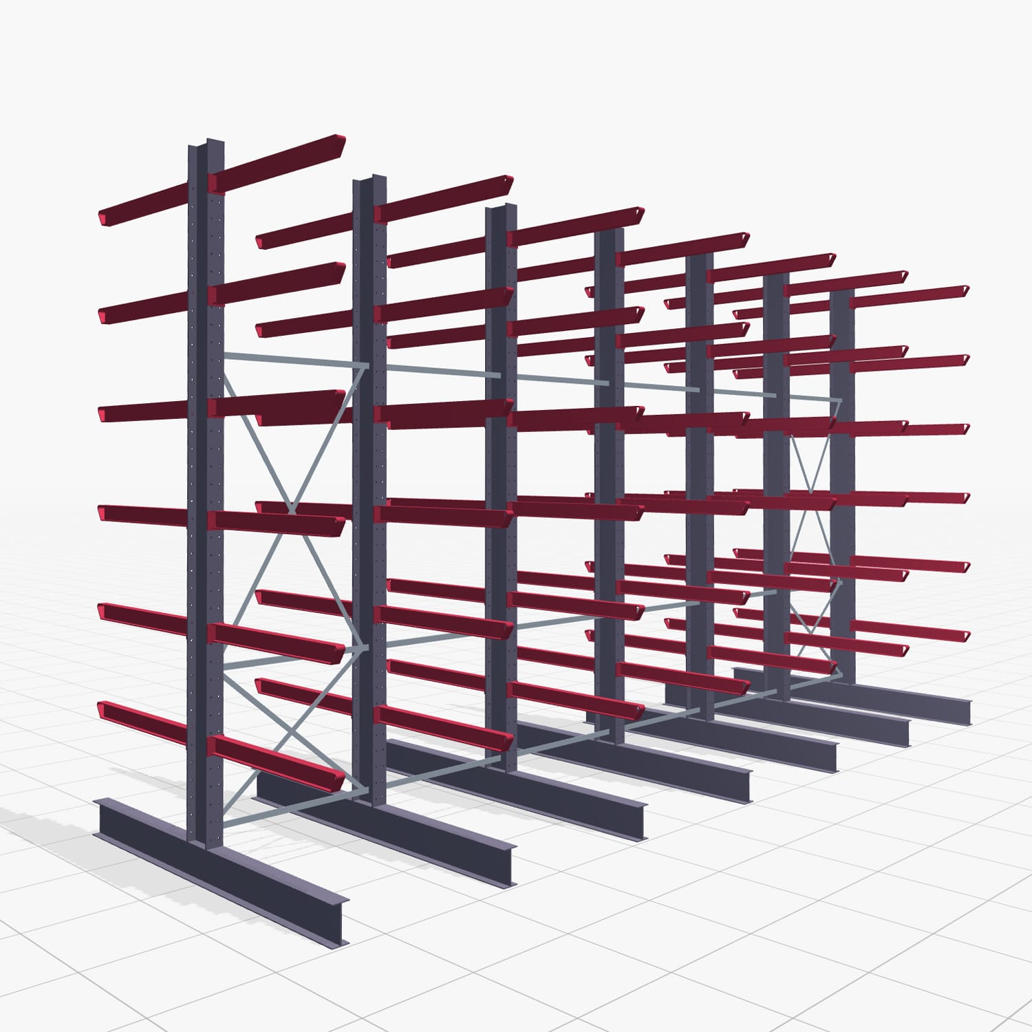 Kragarmregal Staplerbedient KSX 2000, H: 4.000 mm, B: 7300 mm, Armlänge: 1.200 mm, Zweiseitige Nutzung