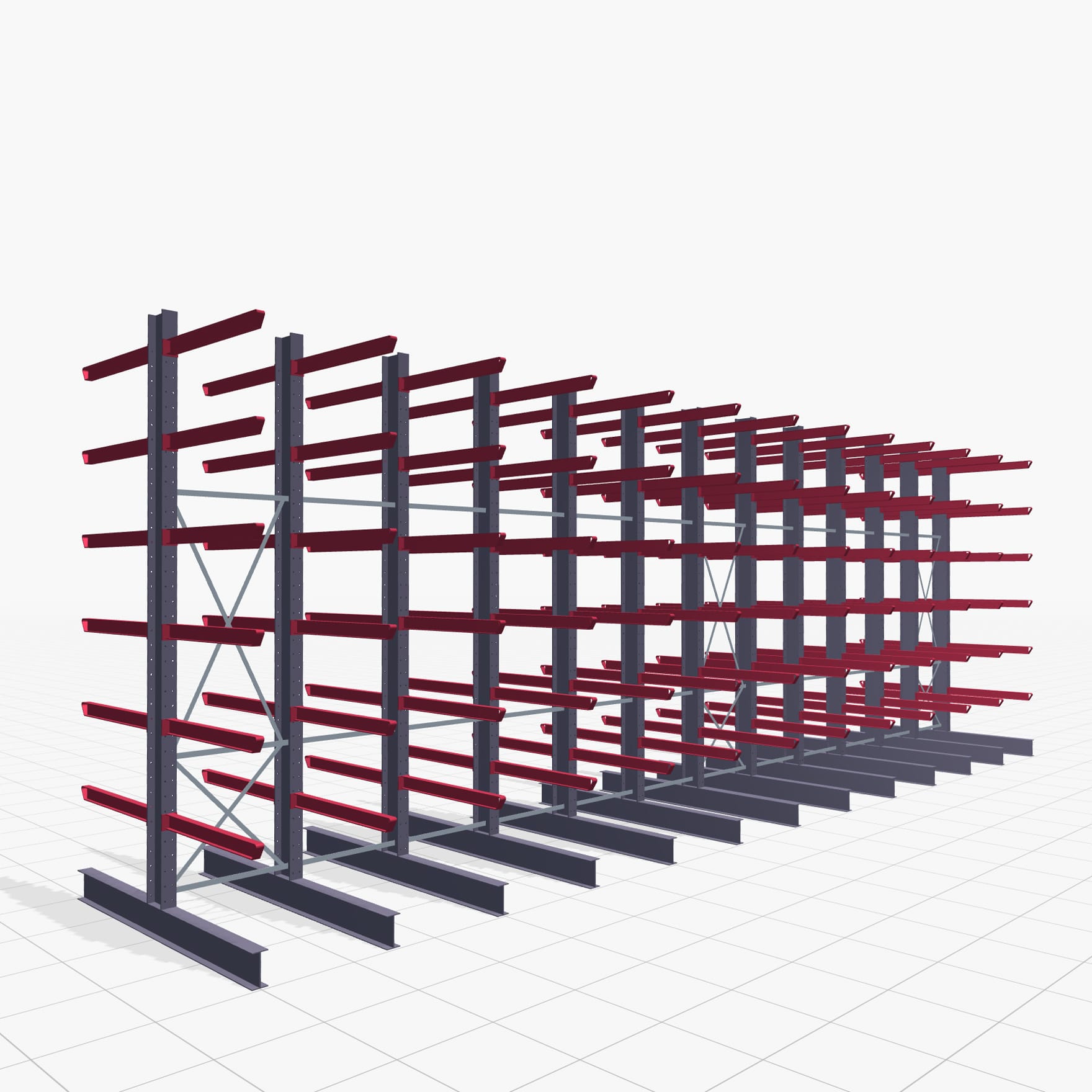 Kragarmregal Staplerbedient KSX 2000, H: 4.000 mm, B: 12100 mm, Armlänge: 1.200 mm, Zweiseitige Nutzung