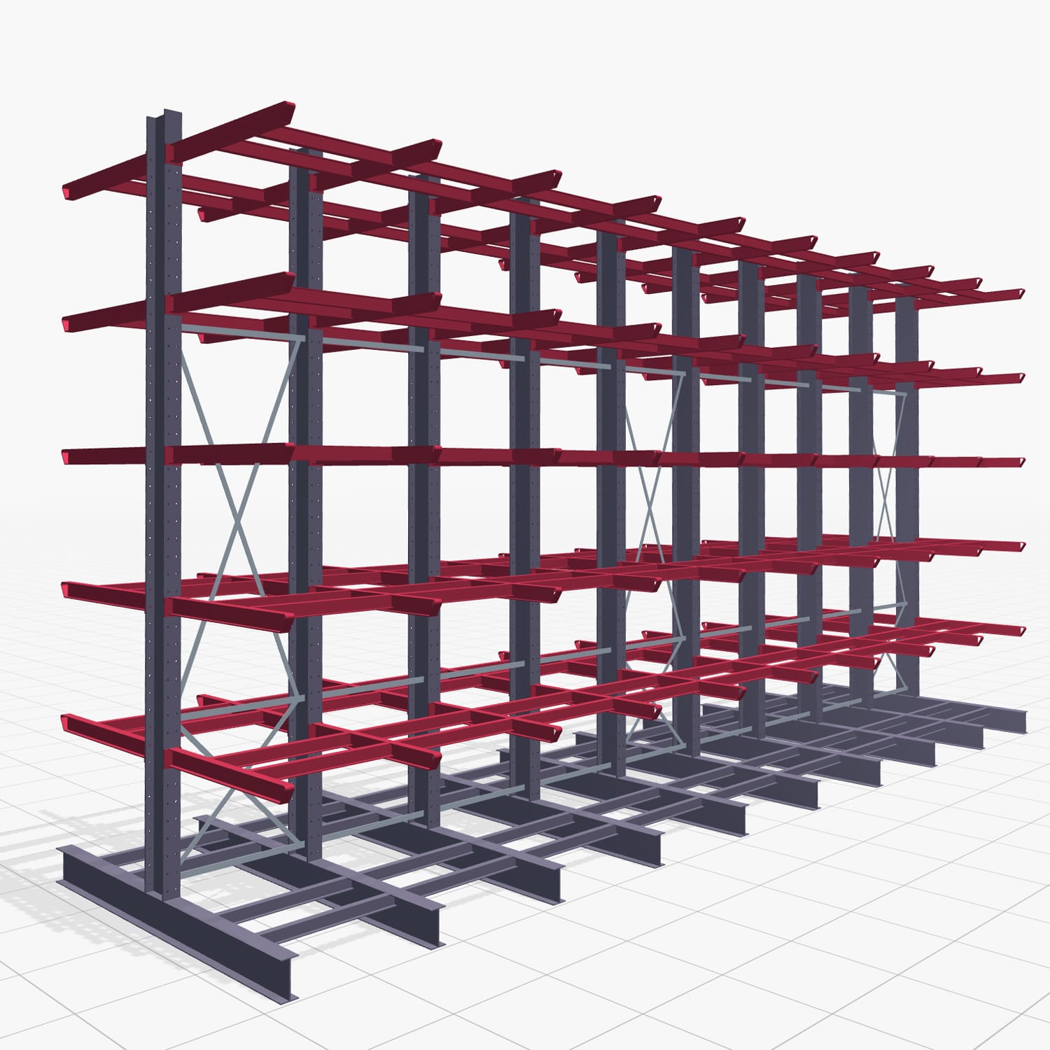 Kragarmregal Staplerbedient KSX 2000, H: 4.500 mm, B: 9100 mm, Armlänge: 1.200 mm, Zweiseitige Nutzung