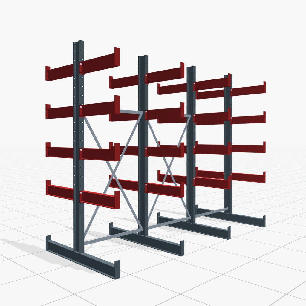 Kragarmregale Handbedient KHX 3000, H: 2.500 mm, B: 3.067 mm mm, Armlänge: 1.880 kg, Zweiseitige Nutzung