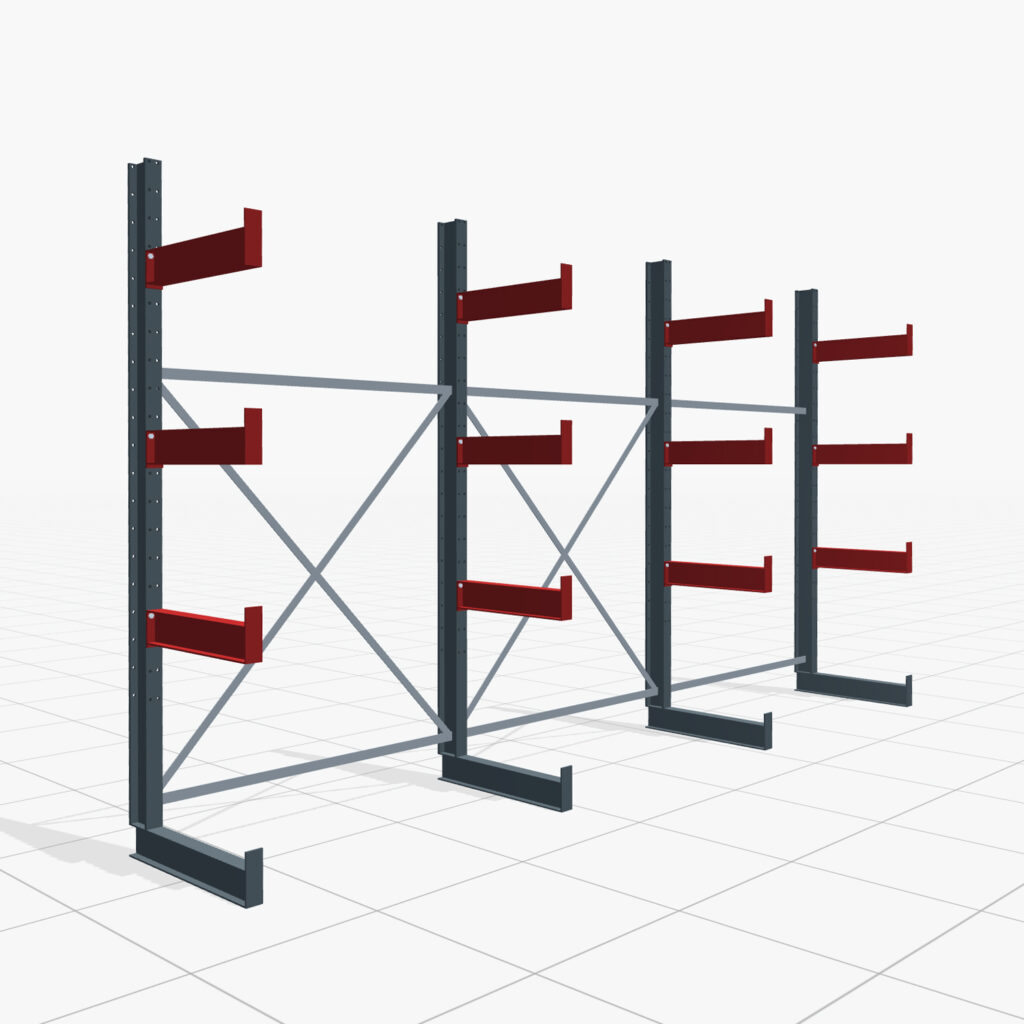 Kragarmregale Handbedient KHX 3000, H: 2.500 mm, B: 4.576 mm mm, Armlänge: 1.880 kg, Einseitige Nutzung