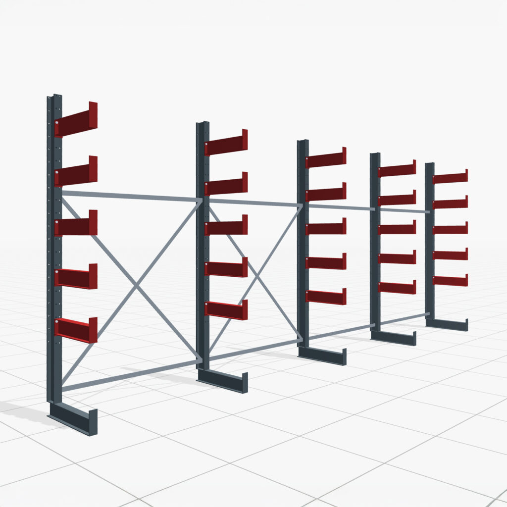 Kragarmregale Handbedient KHX 3000, H: 2.500 mm, B: 6.077 mm mm, Armlänge: 2.240 kg, Einseitige Nutzung