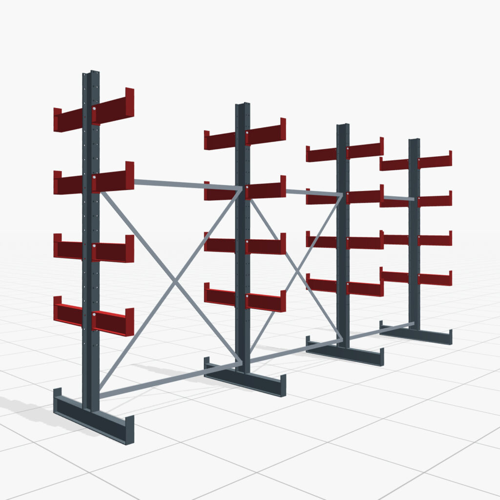 Kragarmregale Handbedient KHX 3000, H: 2.500 mm, B: 4.576 mm mm, Armlänge: 2.680 kg, Zweiseitige Nutzung