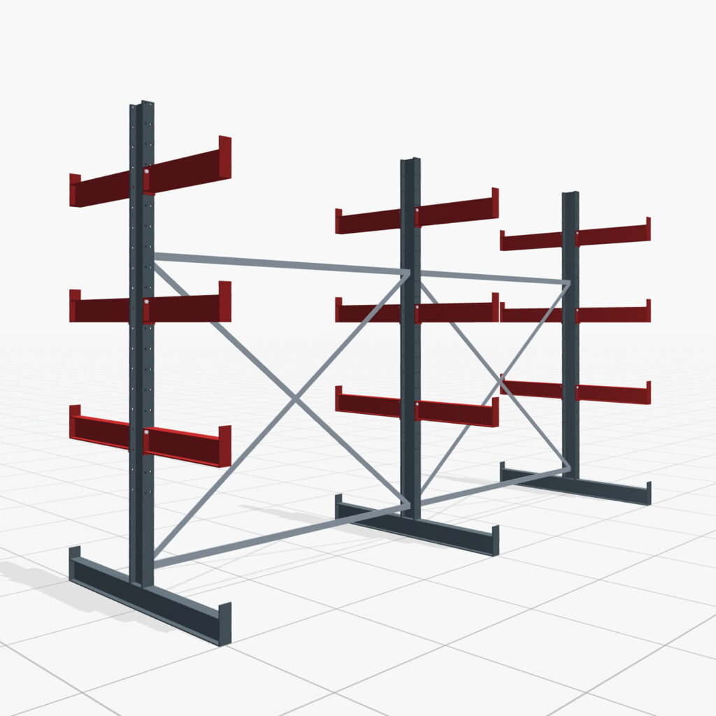Kragarmregale Handbedient KHX 3000, H: 2.500 mm, B: 4.075 mm mm, Armlänge: 2.600 kg, Zweiseitige Nutzung