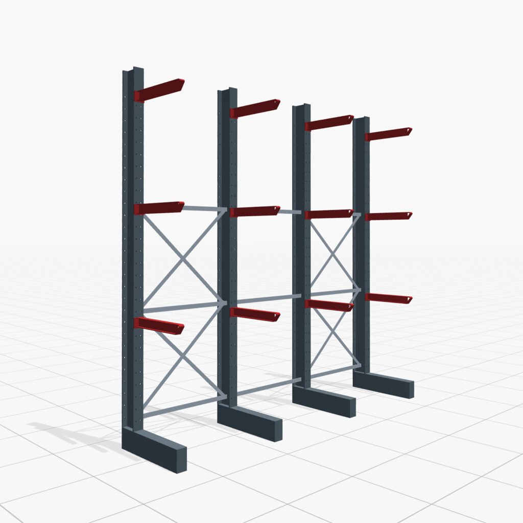 Kragarmregale Staplerbedient KSX 2000, H: 3.000 mm, B: 3100 mm, Armlänge: 600 mm, Einseitige Nutzung