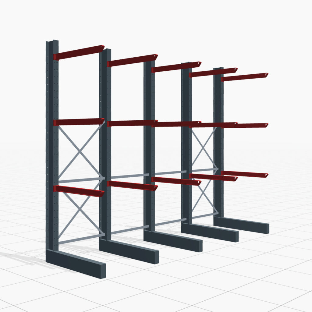 Kragarmregale Staplerbedient KSX 2000, H: 3.000 mm, B: 4110 mm, Armlänge: 1.000 mm, Einseitige Nutzung
