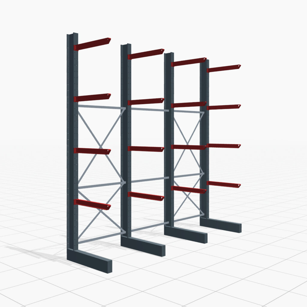 Kragarmregale Staplerbedient KSX 2000, H: 3.500 mm, B: 3700 mm, Armlänge: 800 mm, Einseitige Nutzung