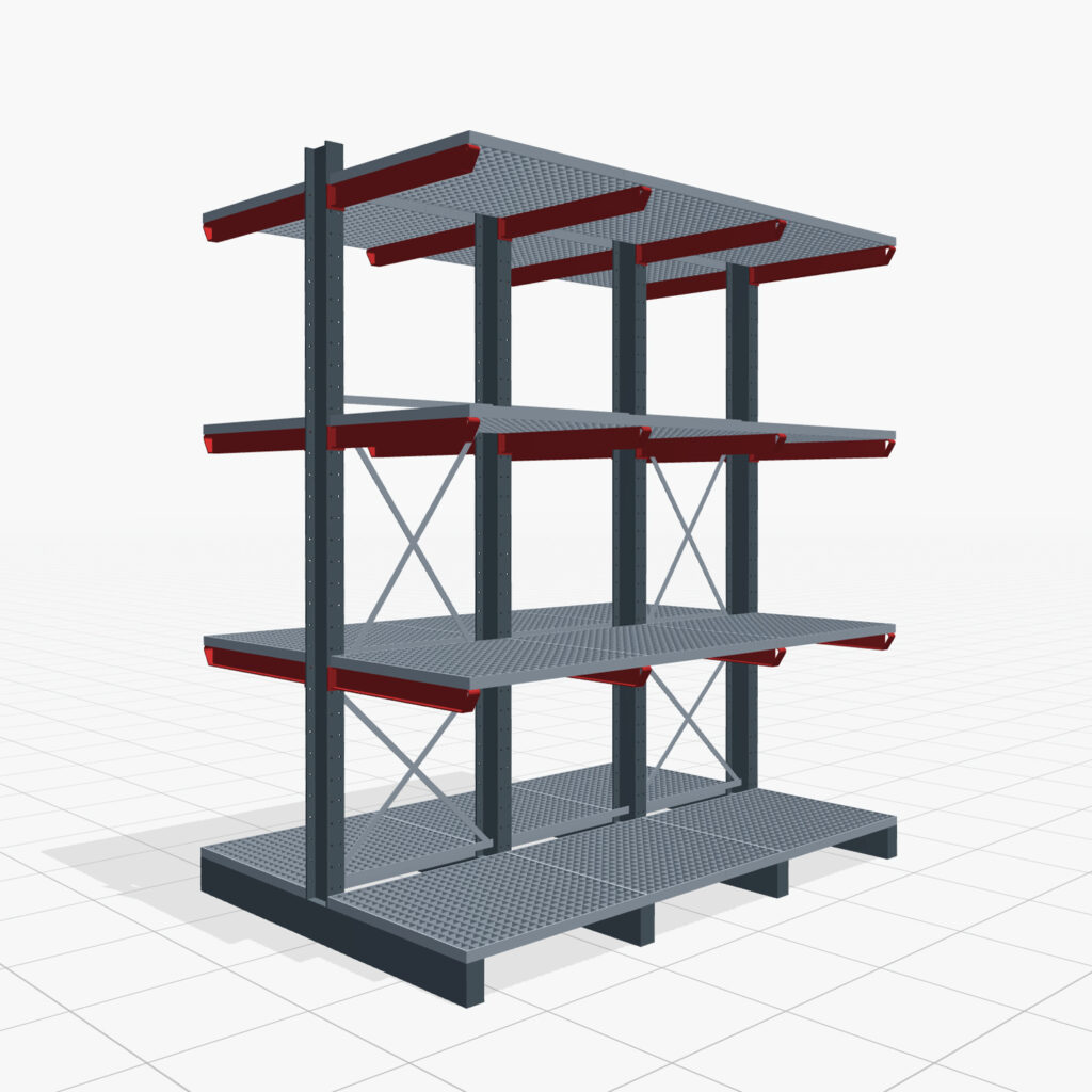 Kragarmregale Staplerbedient KSX 2000, H: 3.500 mm, B: 3100 mm, Armlänge: 1.000 mm, Zweiseitige Nutzung