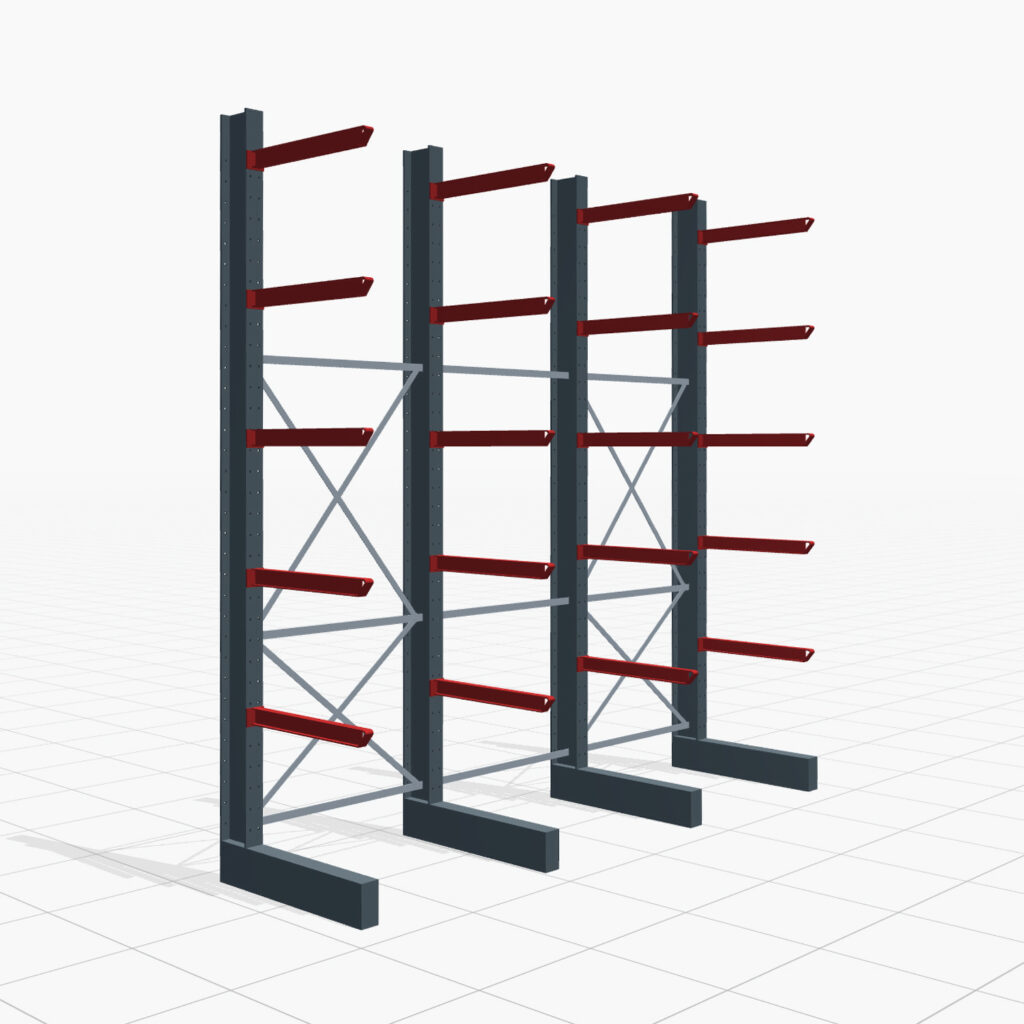 Kragarmregale Staplerbedient KSX 2000, H: 3.500 mm, B: 3700 mm, Armlänge: 800 mm, Einseitige Nutzung