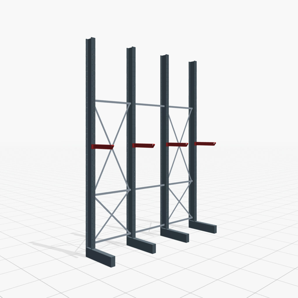 Kragarmregale Staplerbedient KSX 2000, H: 4.000 mm, B: 3100 mm, Armlänge: 600 mm, Einseitige Nutzung