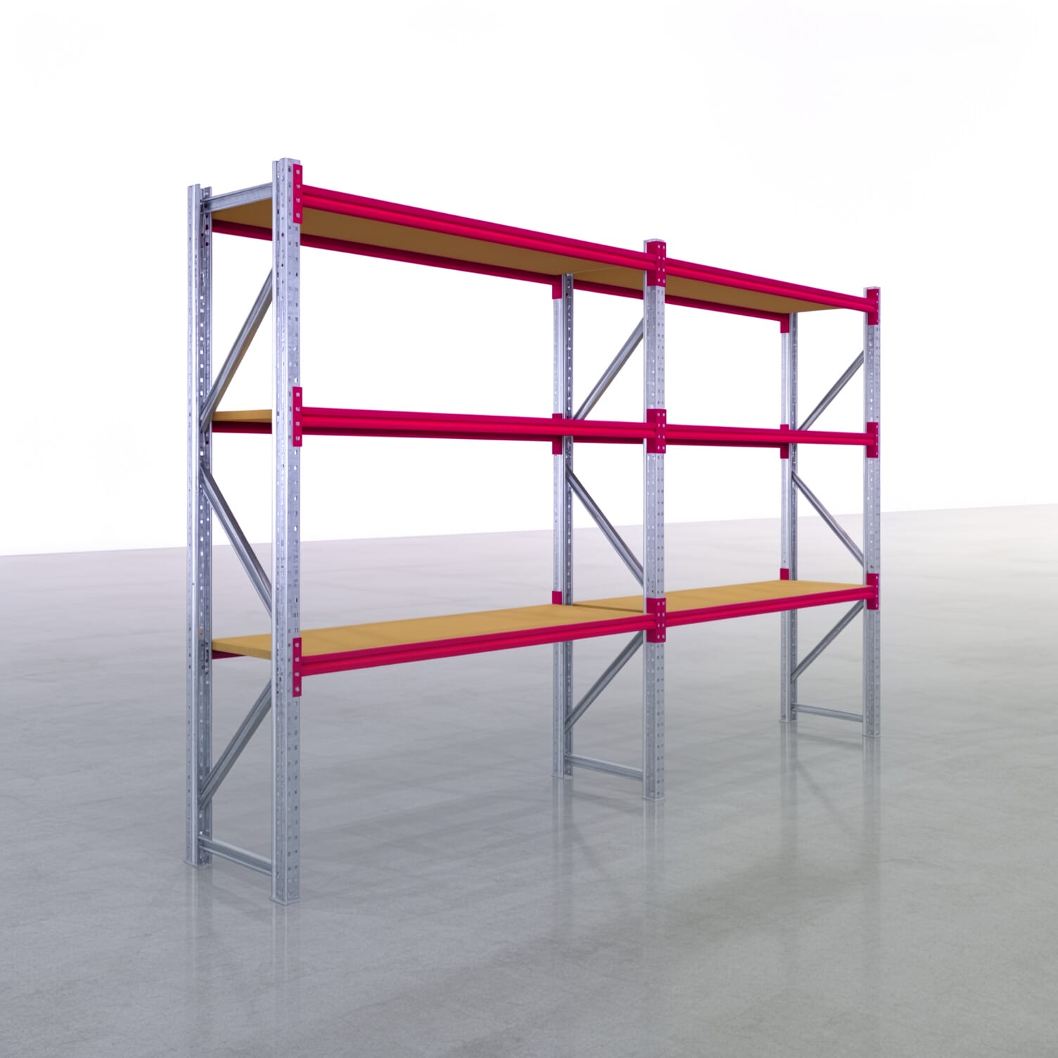 Weitspannregale WSX 5000, H: 2.400 mm, B: 4.177 mm mm, T: 600 mm, Ebenen: 4, Feldbreite: 2.000 mm, Auflage: Spanplatte