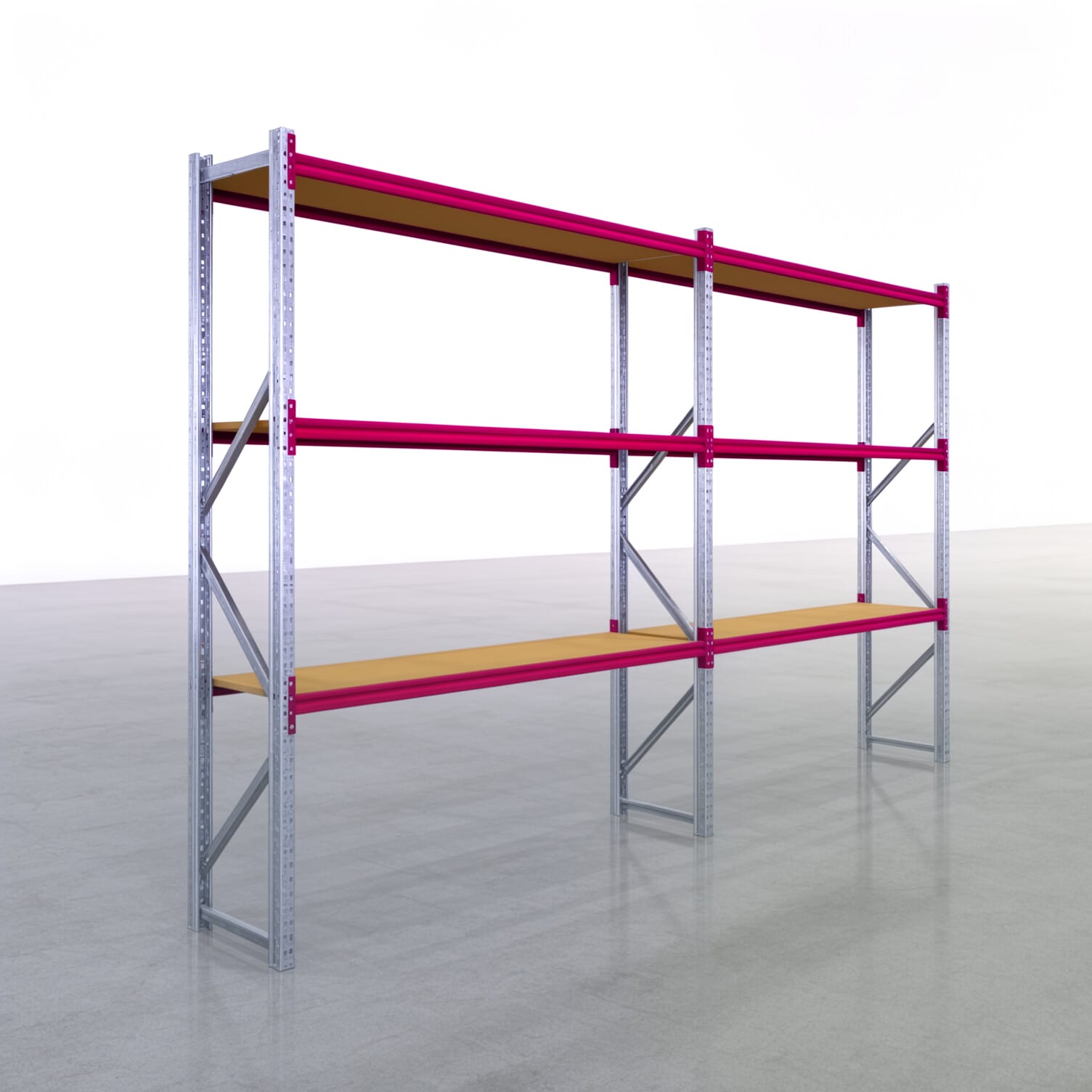 Weitspannregale WSX 5000, H: 3.000 mm, B: 5.167 mm mm, T: 600 mm, Ebenen: 4, Feldbreite: 2.500 mm, Auflage: Spanplatte