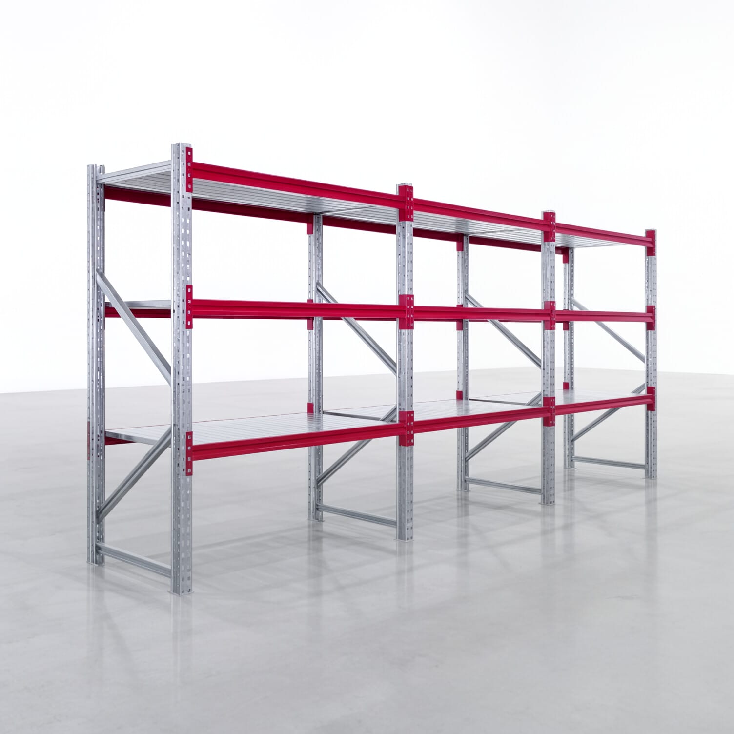 Weitspannregale WSX 5000, H: 2.000 mm, B: 4.748 mm mm, T: 800 mm, Ebenen: 4, Feldbreite: 1.500 mm, Auflage: Stahlboden