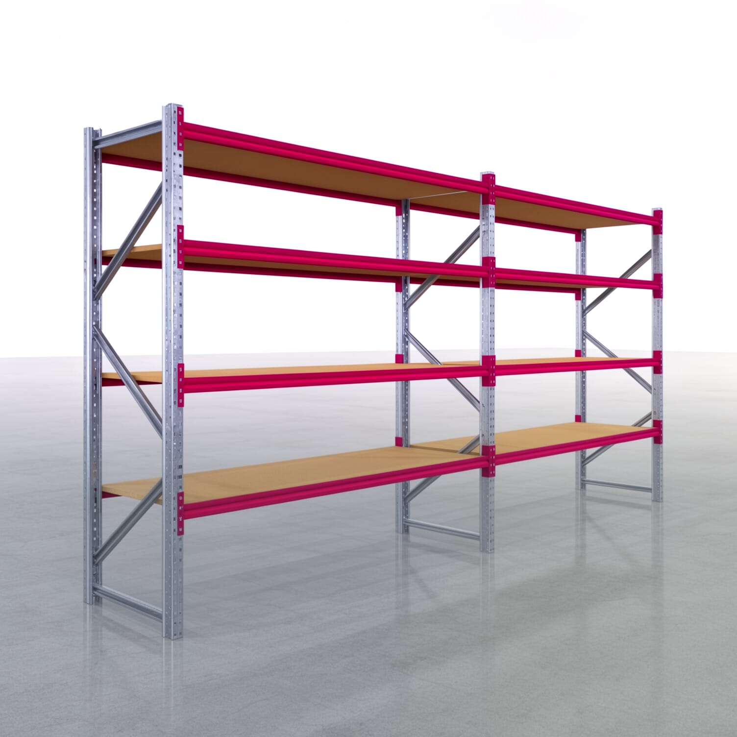 Weitspannregale WSX 5000, H: 2.400 mm, B: 5.167 mm mm, T: 800 mm, Ebenen: 5, Feldbreite: 2.500 mm, Auflage: Spanplatte