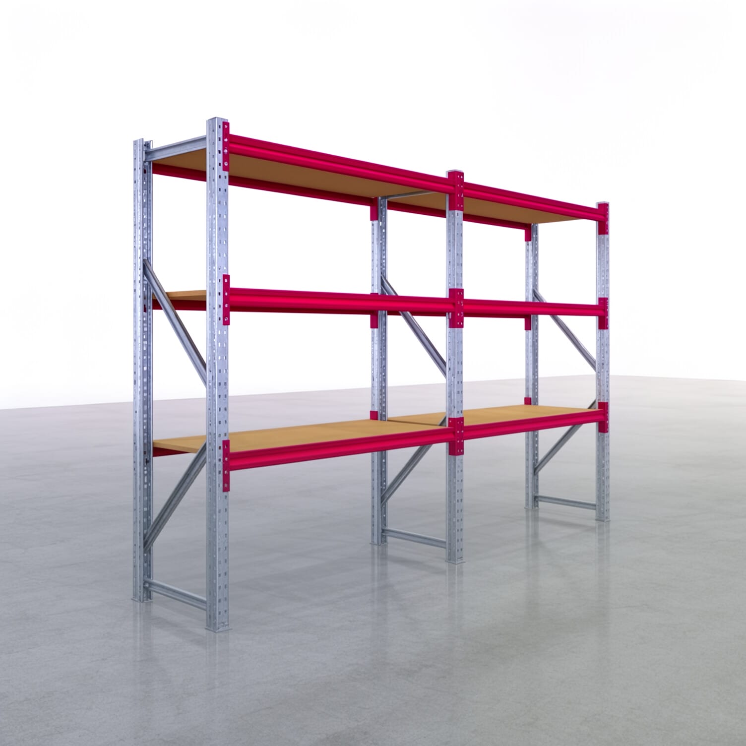 Weitspannregale WSX 5000, H: 2.000 mm, B: 3.187 mm mm, T: 600 mm, Ebenen: 4, Feldbreite: 1.500 mm, Auflage: Spanplatte