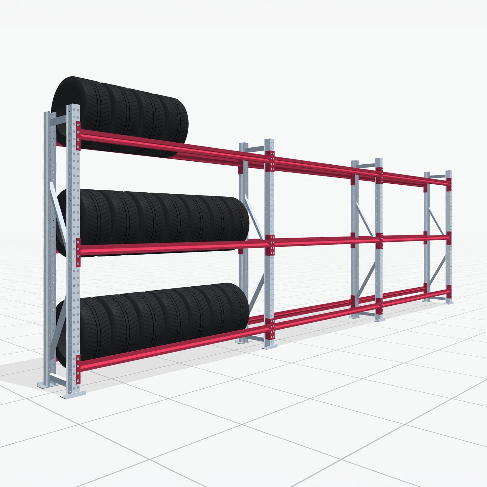 Reifenregale RSX 5000, H: 2.000 mm, B: 6.233 mm mm, T: 400 mm (13 - 15