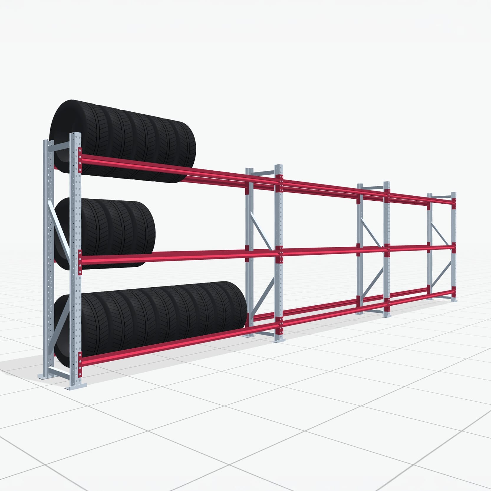 Reifenregale RSX 5000, H: 2.000 mm, B: 7.718 mm mm, T: 500 mm (16 - 18