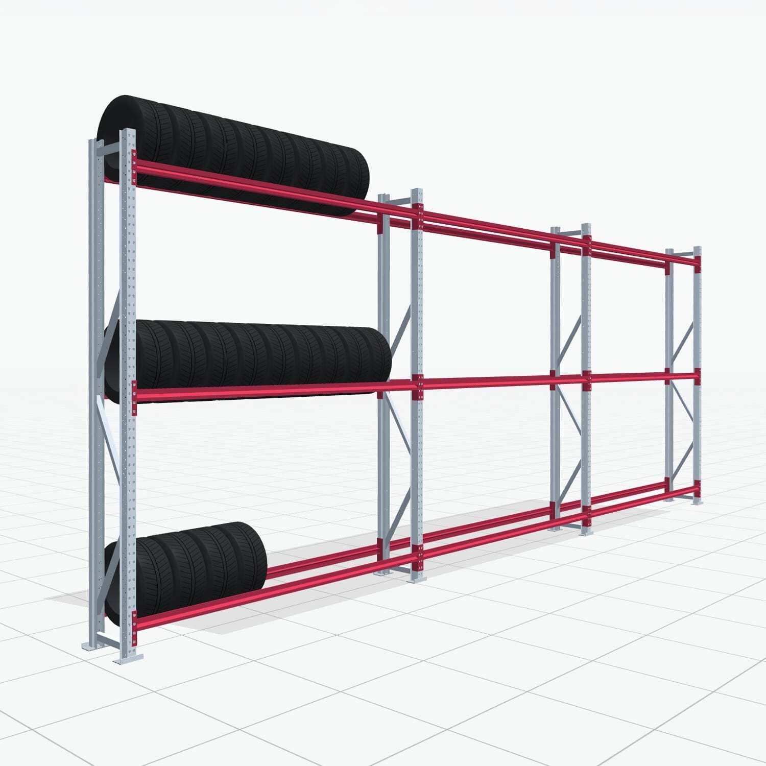 Reifenregale RSX 5000, H: 3.000 mm, B: 7.718 mm mm, T: 400 mm (13 - 15