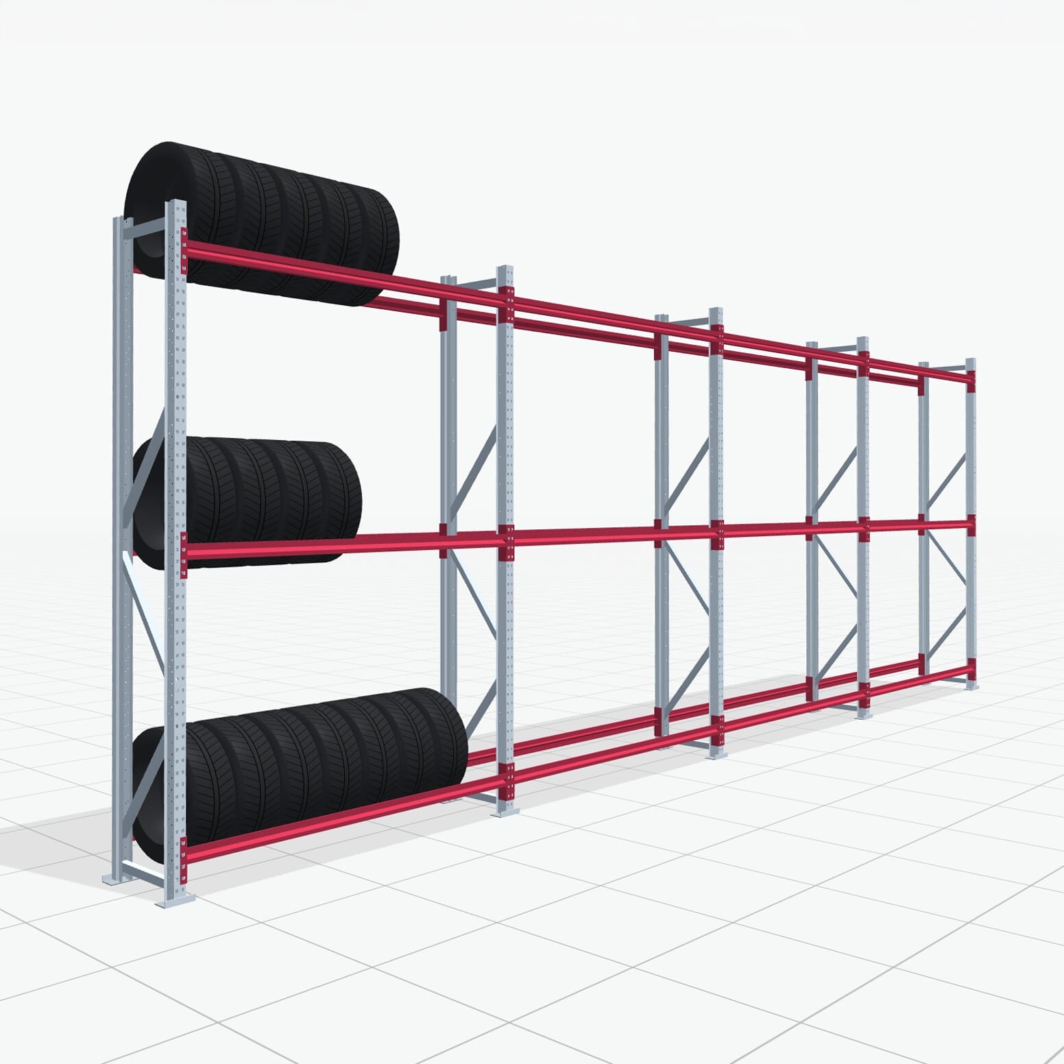 Reifenregale RSX 5000, H: 3.000 mm, B: 8.289 mm mm, T: 500 mm (16 - 18