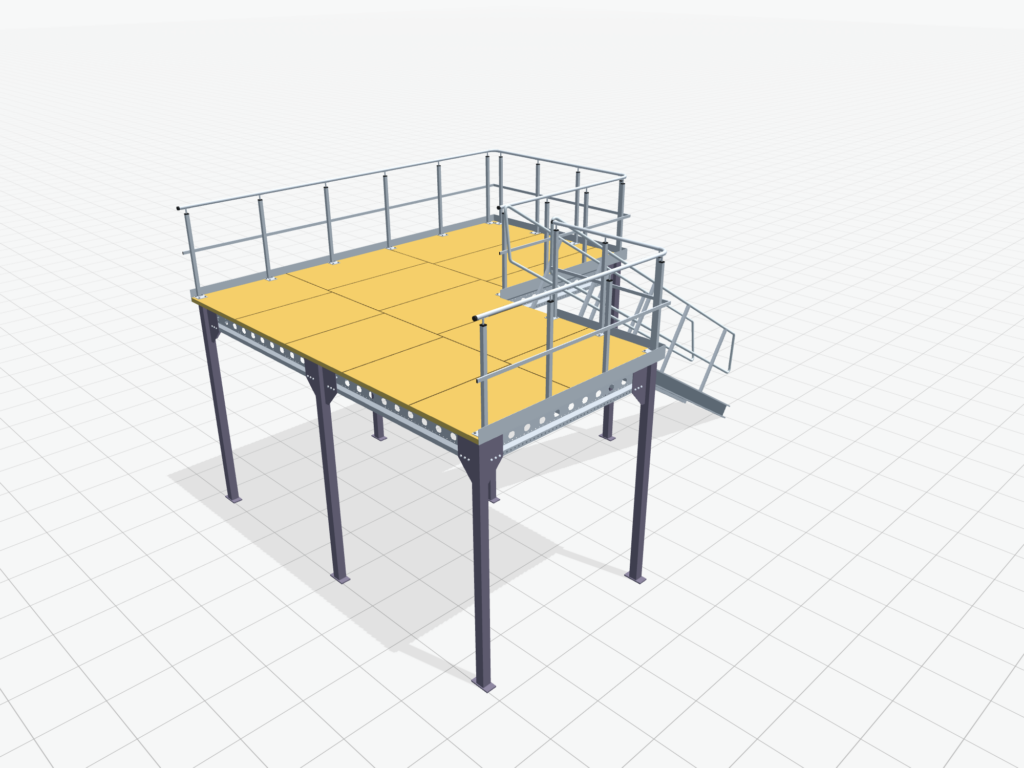 Lagerbühnen LBX 8000 L-Form links, 3 Felder, B: , T:  mm, Treppe: vorgesetzt, Übergabe: ohne